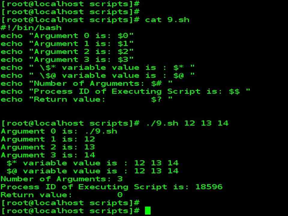 Shell Parameter $* $@ $# $0, $1, $2, ... $$ $PPID $? 