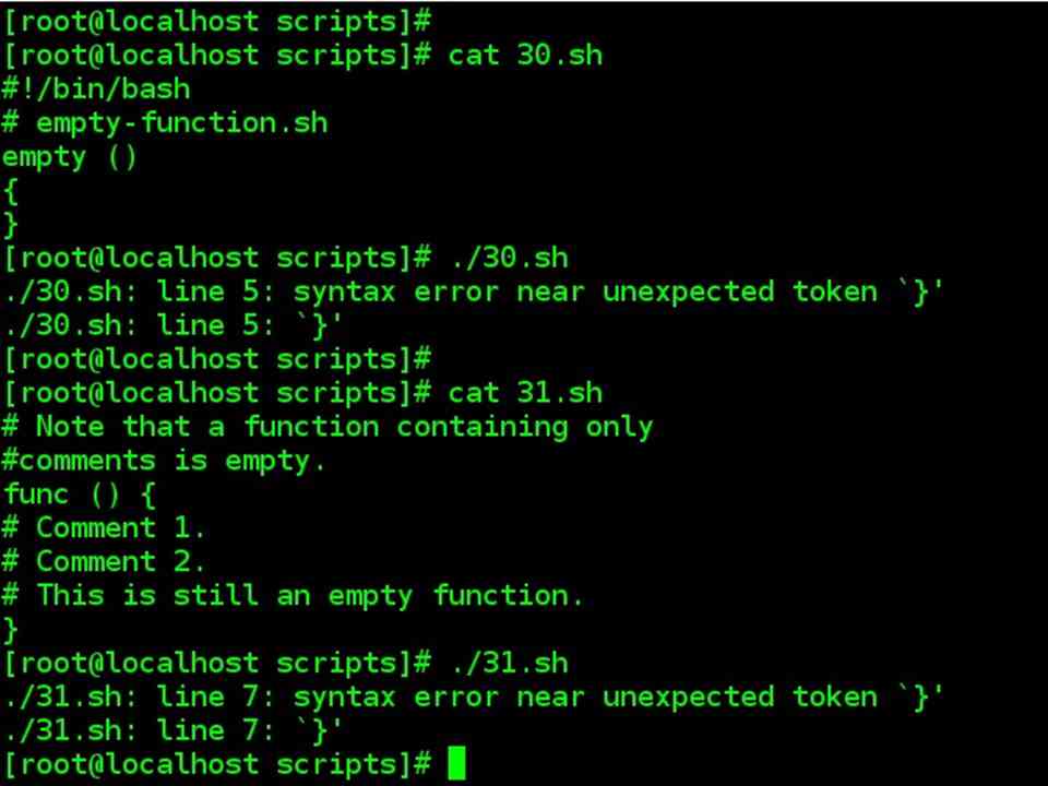 Functions may not be empty in Bash script
