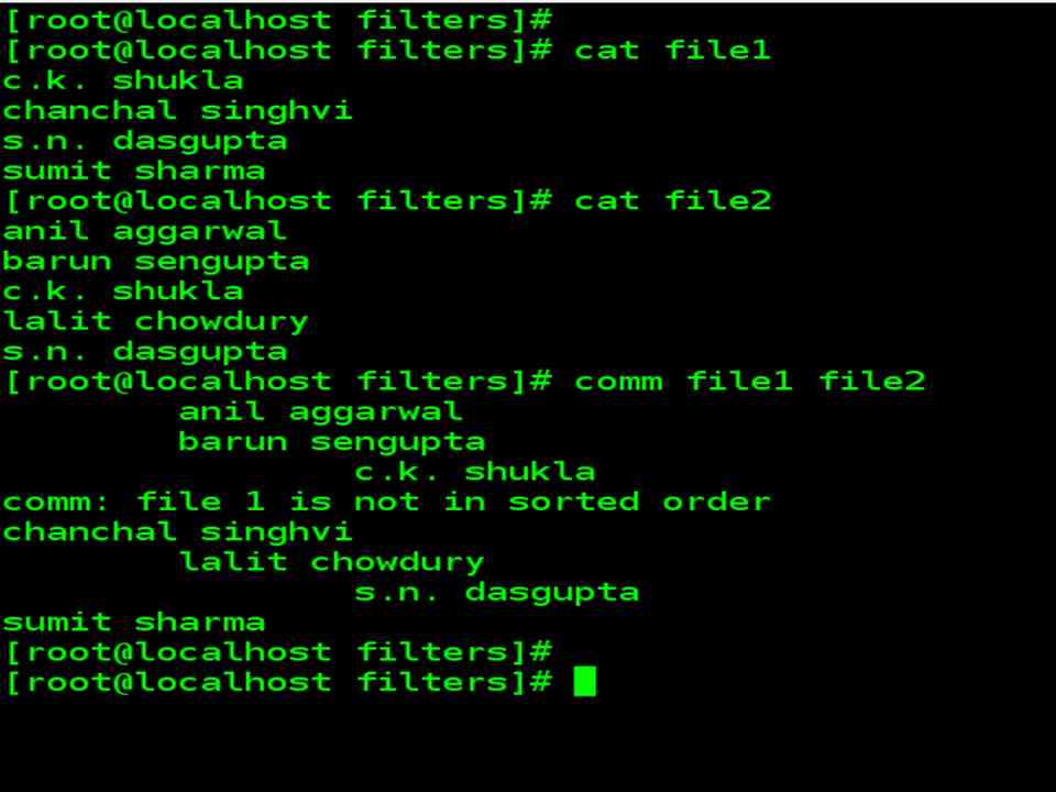Some basic file manipulation commands example: comm