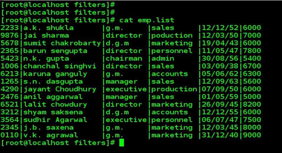 sample database named emp.list