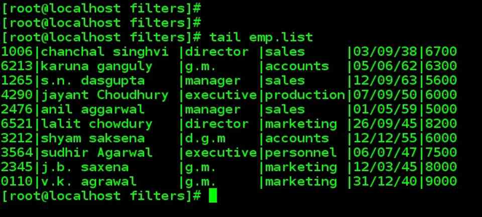 Example of tail Filter command