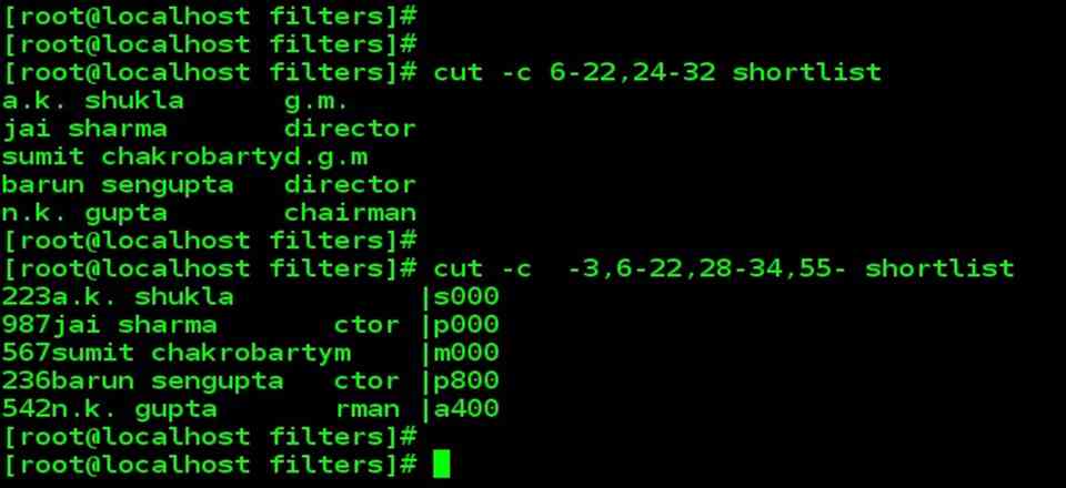 cut command example Cutting column with –c