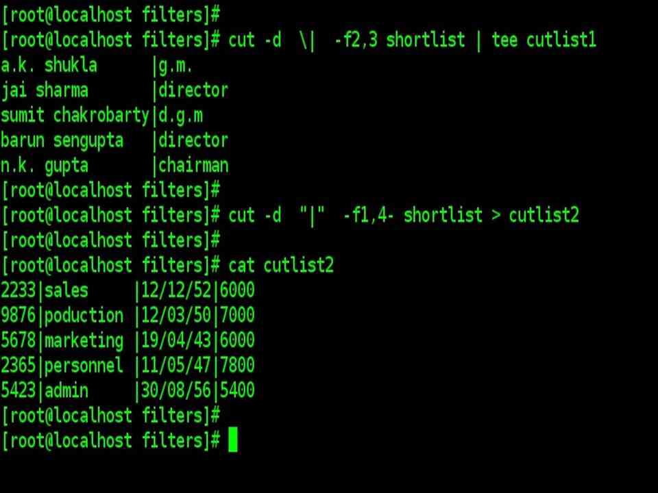 cut :command example Cutting fields -f