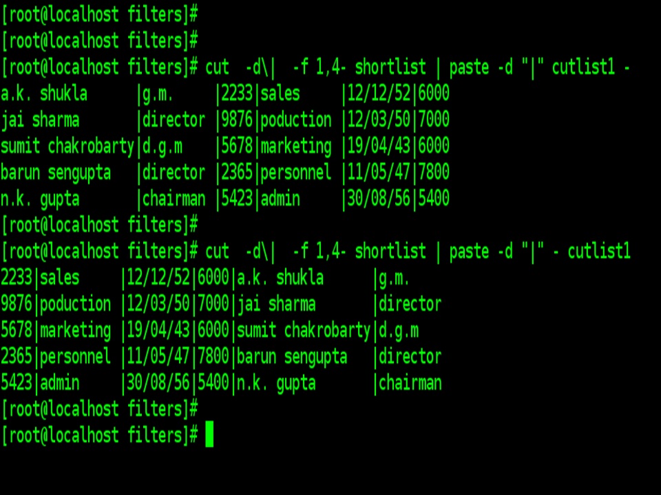 paste example with cut command