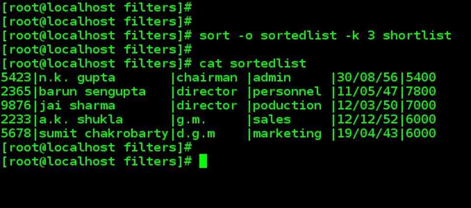 sort command example with -o option