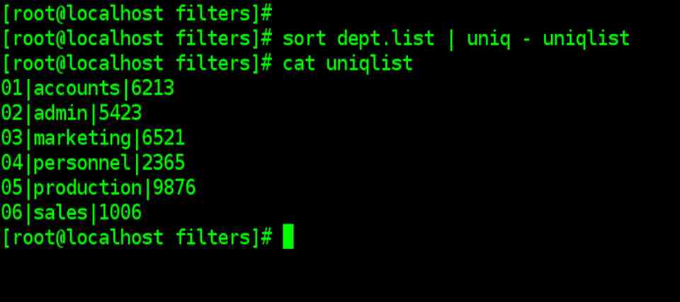 uniq command example with - option