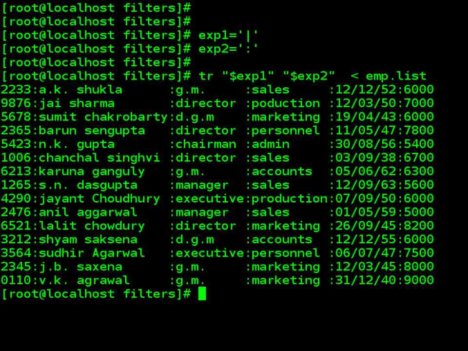 tr command example using expression