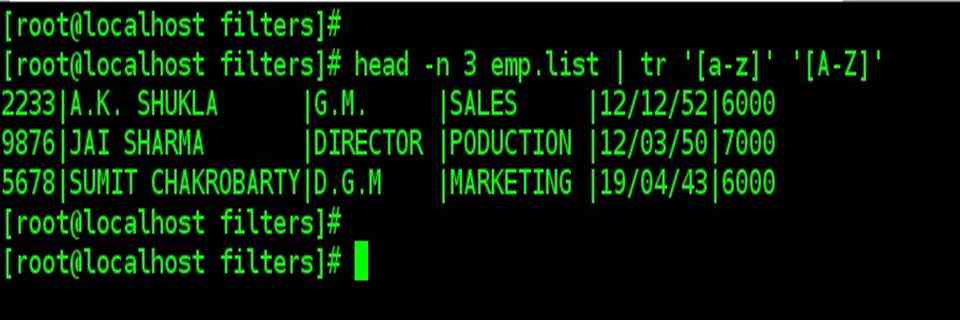 tr command example: change of text