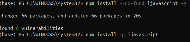 Install ijavascript using Anaconda Command Prompt